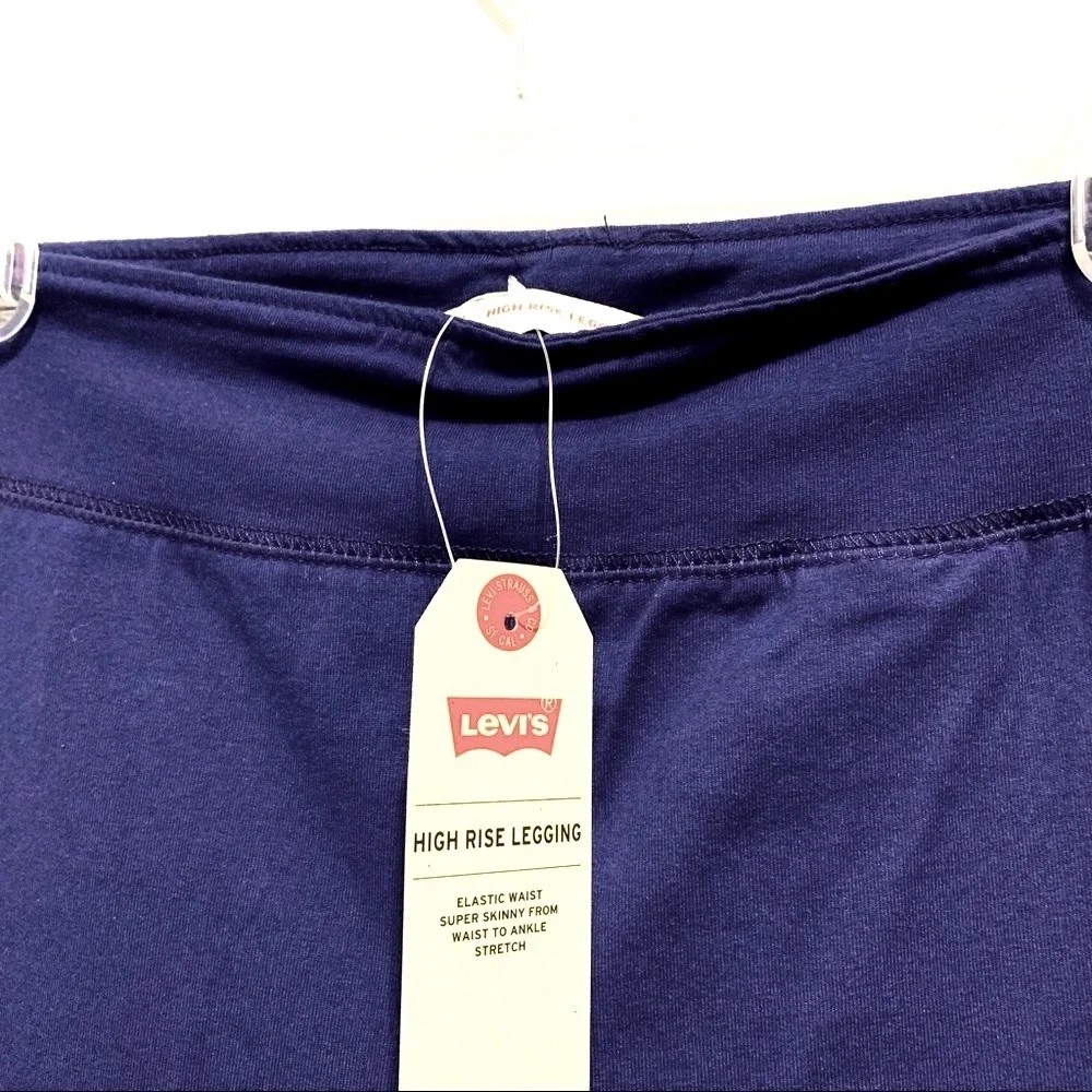 NEW Levi's Girls High Rise Blue Leggings Metallic Silver Logo